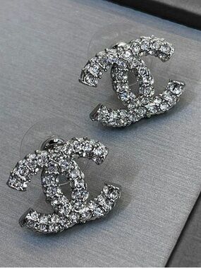 Silver Crystal Interlocking Logo Stud Earrings